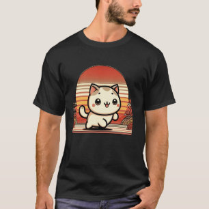 Sunset Floral Kitten Lover Japanese Art Cute Cat T-Shirt