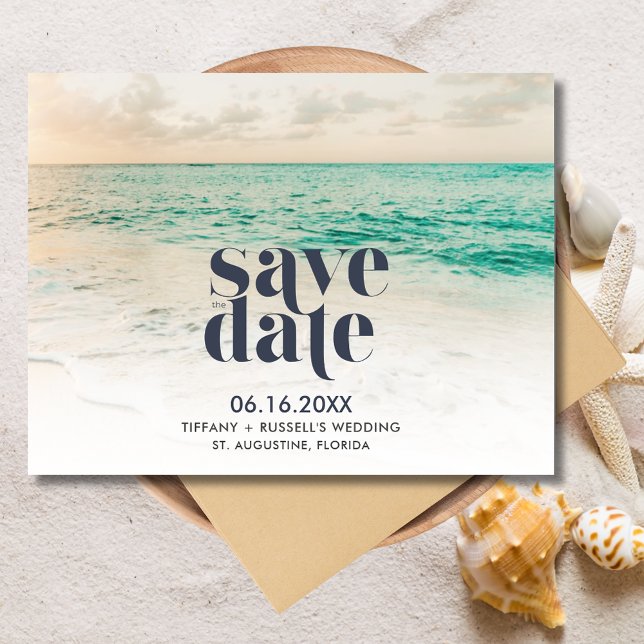Sunset Florida Beach Wedding Save the Date Announcement Postcard (Sunset Florida Beach Wedding Save the Date Postcard)