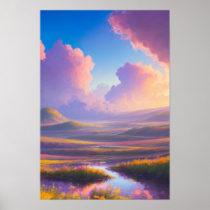 Sunset Flower Field Poster
