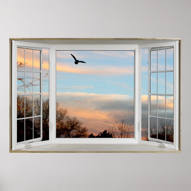 Sunset Flying Bird Fake Window Illusion Poster (Front)