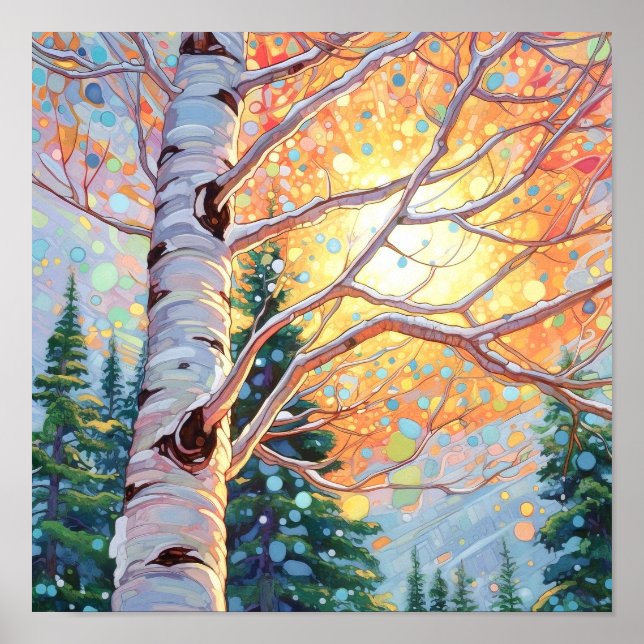 Sunset Forest Watercolor Painting Poster (Front)
