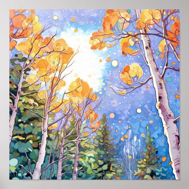 Sunset Forest Watercolor Painting Poster (Front)