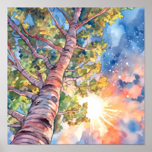 Sunset Forest Watercolor Painting Poster