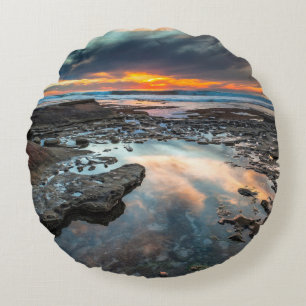 Sunset from the tide pools round cushion