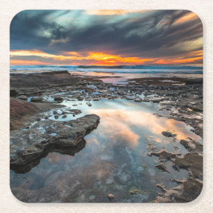 Sunset from the tide pools square paper coaster