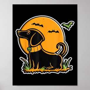 Sunset Full Moon Black Dog Lab Dachshund Halloween Poster