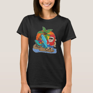 Sunset Funny Santa Claus Surfer Hawaiian Christmas T-Shirt