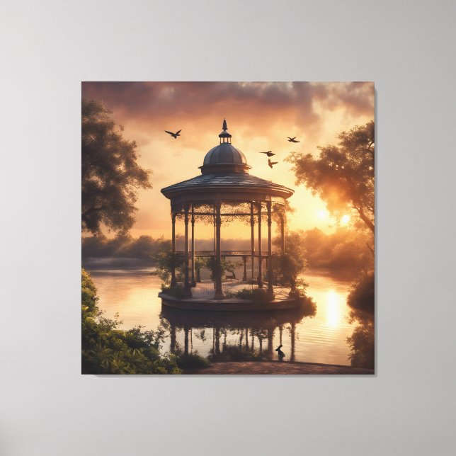 Sunset Gazebo on the Lake Canvas Print (Front)