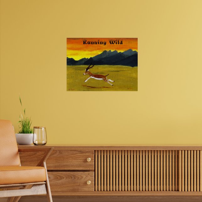 Sunset Gazelle Running Wild Animal Poster (Living Room 2)