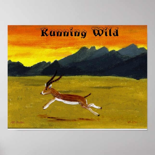 Sunset Gazelle Running Wild Animal Poster (Front)