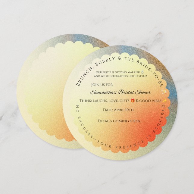 Sunset Glow Bridal Shower Invitation – Round Gradi (Front/Back)