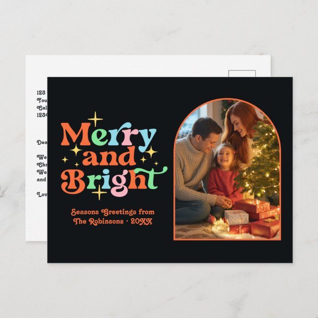 Sunset Glow Merry and Bright Retro Christmas Holiday Postcard (Front/Back)