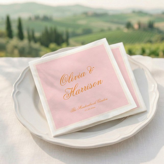 Sunset Glow Pink Elegant Script Wedding Napkins (Creator Uploaded)