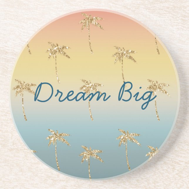 Sunset Gold Glitter Palm Trees Coaster (Front)