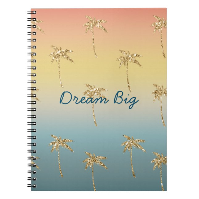 Sunset Gold Glitter Palm Trees Notebook (Front)