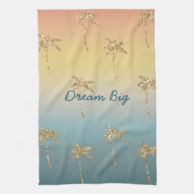 Sunset Gold Glitter Palm Trees Tea Towel (Vertical)
