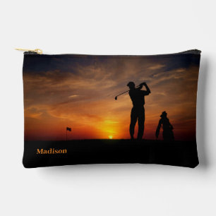 Sunset Golfer custom name Accessory Pouch