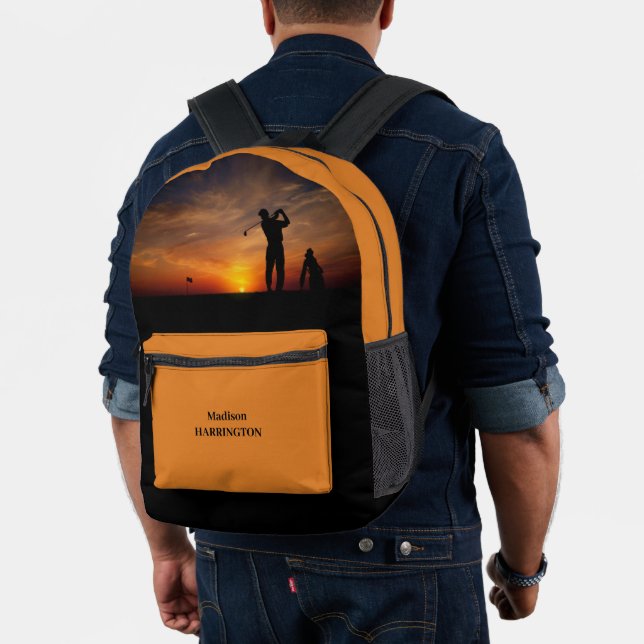 Sunset Golfer custom name Printed Backpack (Insitu (Model))