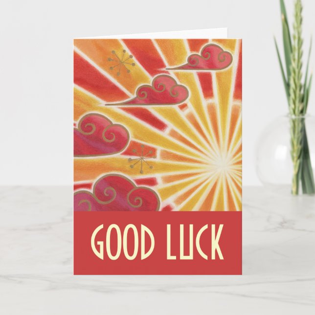 Sunset 'Good Luck' card red (Front)