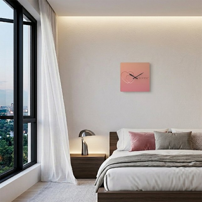 Sunset Gradient Heart Custom Door Sign Square Wall Clock (Wall Clock)