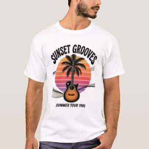 Sunset Grooves Vintage Guitar Palm Tree Music Fest T-Shirt