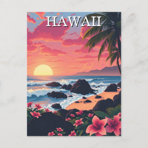 Sunset Hawaii Aloha Vintage Travel Postcard