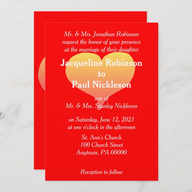 Sunset Heart Red Wedding Invitation (Front/Back)
