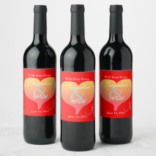 Sunset Heart Red Wedding Monogram Labels