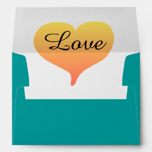 Sunset Heart Teal Green Wedding Envelopes
