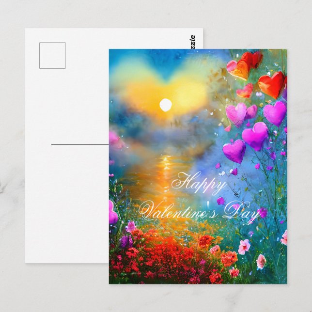Sunset heart valentine postcard (Front/Back)