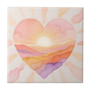 Sunset Heart Watercolor Serenity Tile