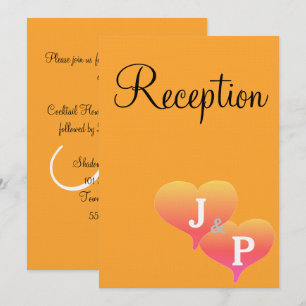 Sunset Hearts Orange Monogram Reception Cards