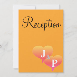 Sunset Hearts Orange Monogram Reception Cards