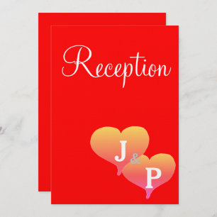 Sunset Hearts Red Monogram Reception Cards