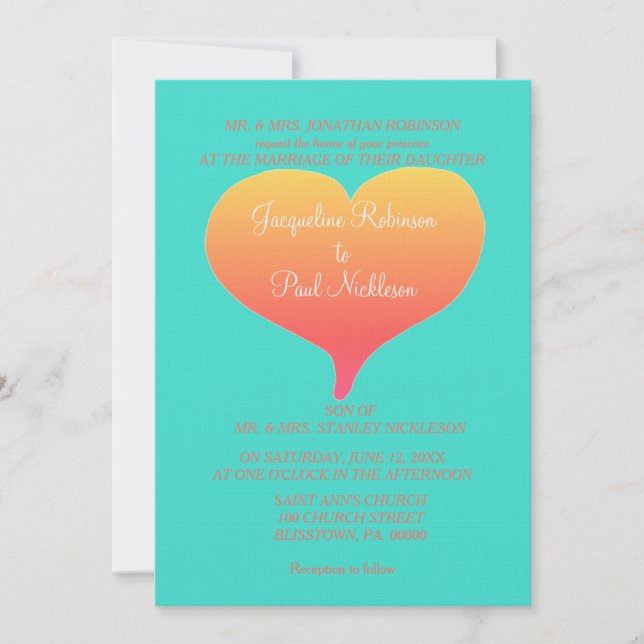 Sunset Hearts Turquoise Invitation (Front)