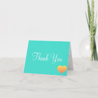 Sunset Hearts Turquoise Wedding Thank You Cards