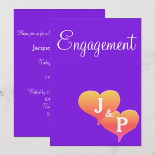 Sunset Hearts Violet Monogram Engagement Invitation
