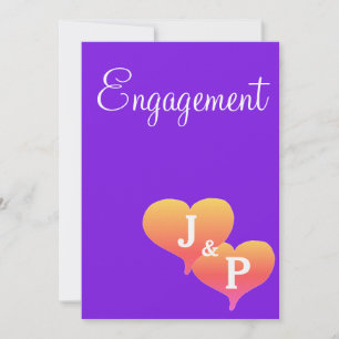 Sunset Hearts Violet Monogram Engagement Invitation