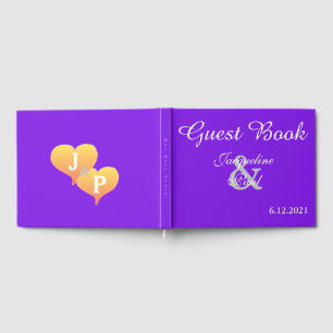 Sunset Hearts Violet Monogrammed Wedding Guest Book