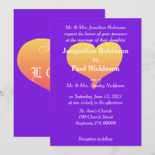 Sunset Hearts Violet Wedding Invitation