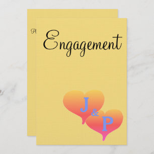 Sunset Hearts Yellow Blue Monogram Engagement Invitation