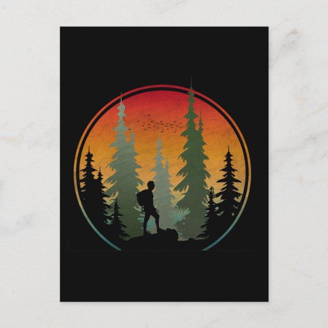 Sunset Hiking Nature Forest Postcard (Front)
