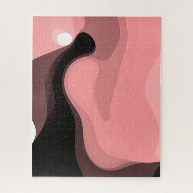 Sunset Horizon: Abstract Pink, Black & White Jigsaw Puzzle (Vertical)