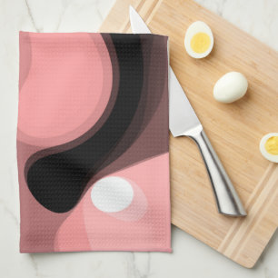 Sunset Horizon: Abstract Pink, Black & White Tea Towel