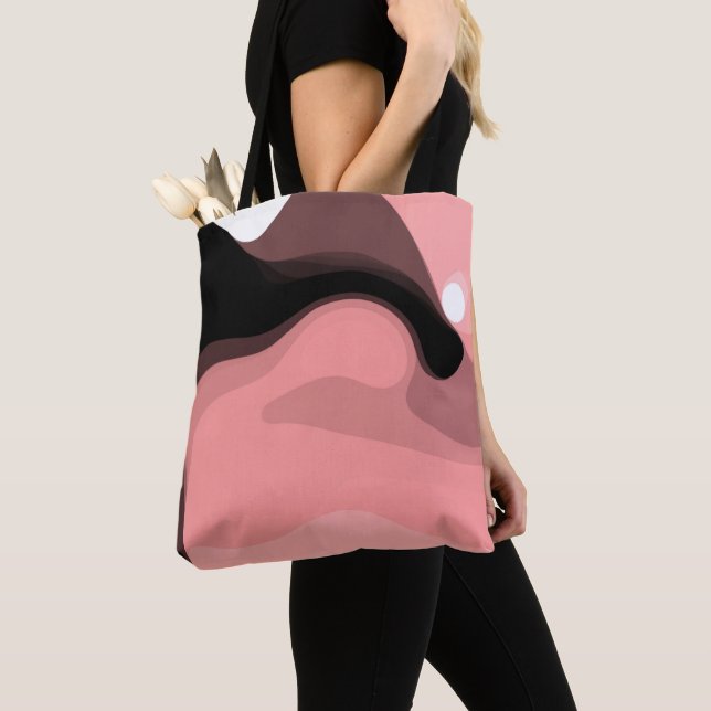 Sunset Horizon: Abstract Pink, Black & White Tote Bag (Close Up)