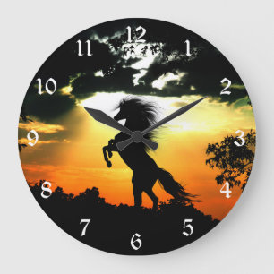 Sunset horse silhouette large clock