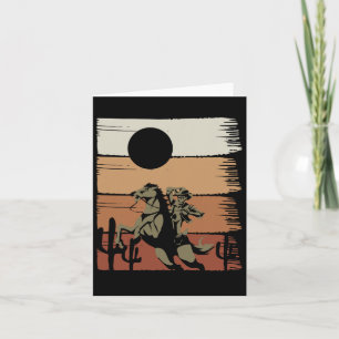 Sunset Horseback Riding Rodeo Western Retro Cowboy Card