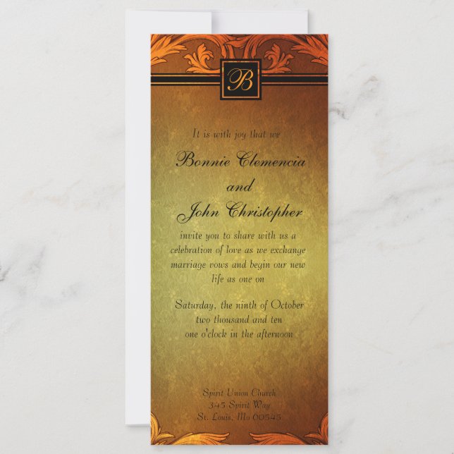 Sunset Hues Fall Wedding Monogram Design Invitation (Front)