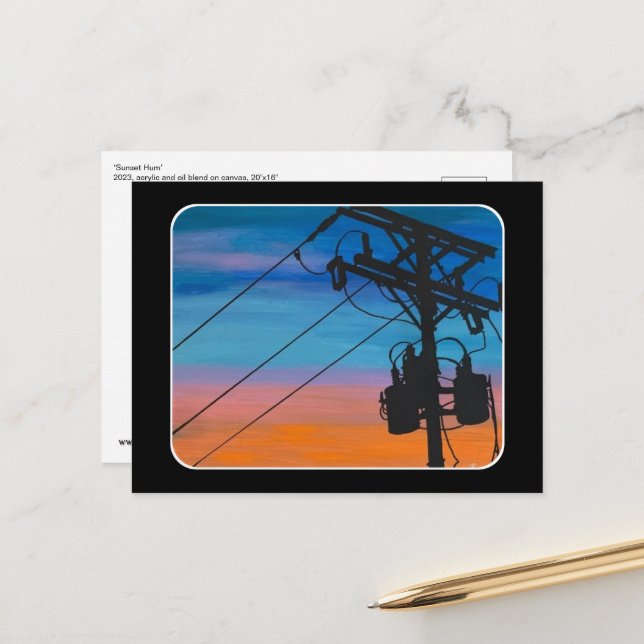 'Sunset Hum' Painting on a  Postcard (Front/Back In Situ)