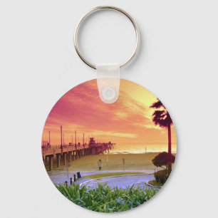 Sunset, Huntington Beach pier, California, U.S.A. Key Ring